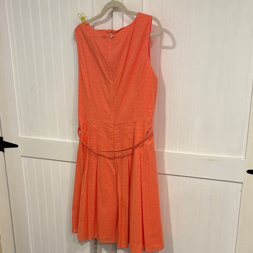 Tommy Hilfiger Vibrant textured coral,belted, Midi Dress, fully lined, size 16 - Picture 9 of 11
